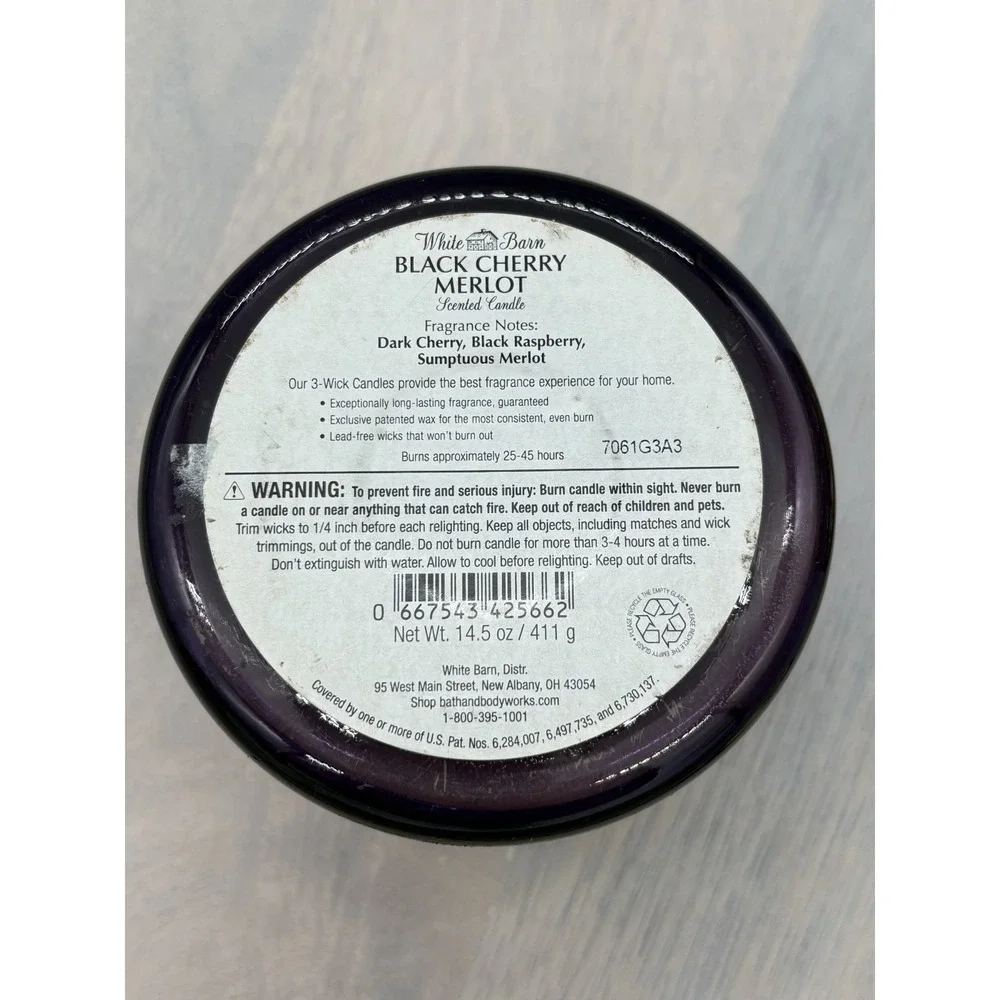 BBW candle & Holder White Barn Black Cherry Merlot‎ Wick Scented - Picture 8 of 15